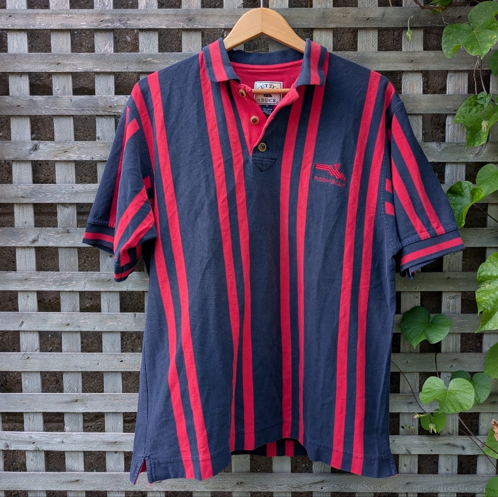 Vintage Cutter And Buck Pebble Beach Polo Golf Shirt Men's Medium Striped